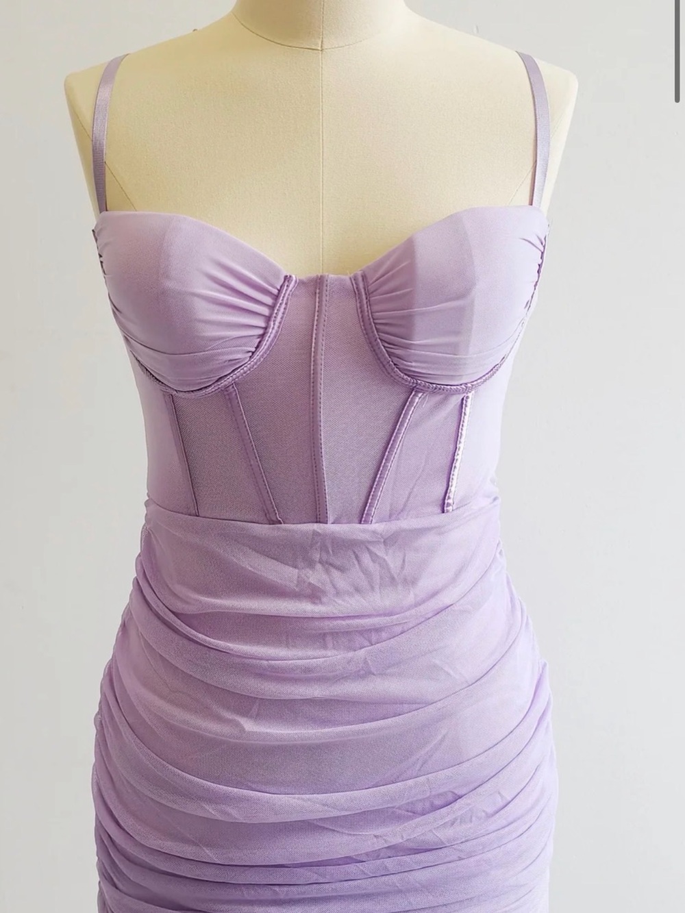 Straps Lilac Corset Ruched Tight Mini Dress. Molly Wears (OhMolly)